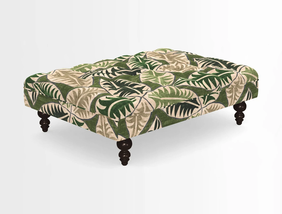 Bedham Footstool in RHS Gertrude Jekyll Lattice Green Alwinton 3 Seater Sofa in RHS Collection on Velvet William Hooker