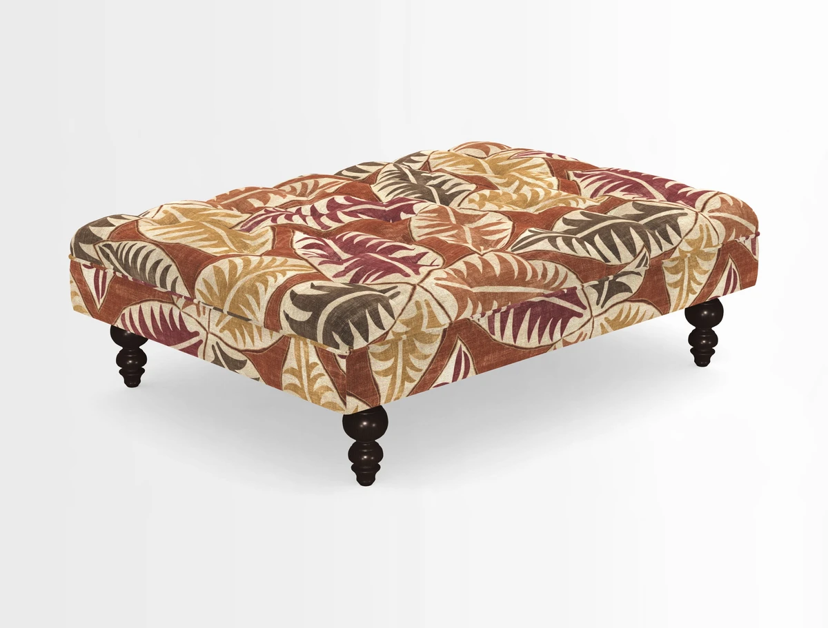 Bedham Footstool in RHS Gertrude Jekyll Lattice Green Alwinton 3 Seater Sofa in RHS Collection on Velvet William Hooker
