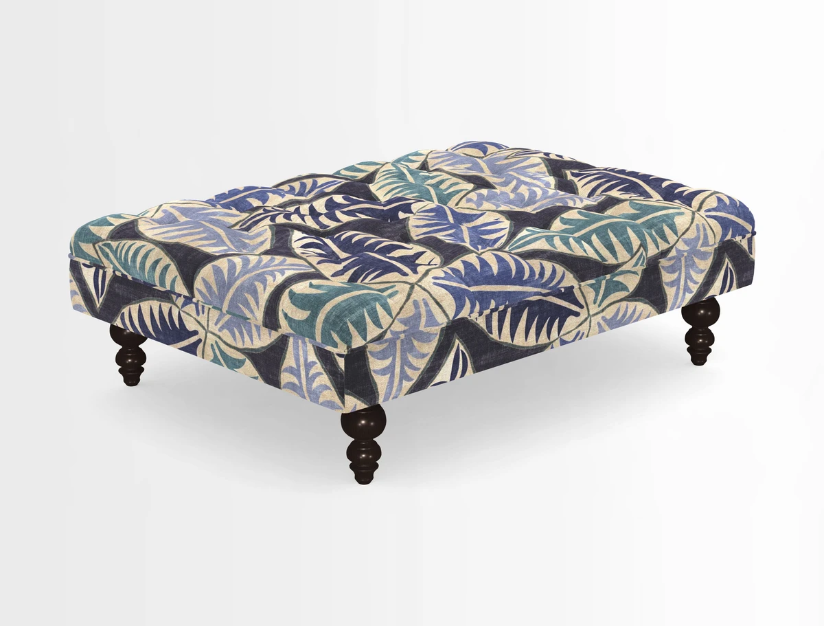Bedham Footstool in RHS Gertrude Jekyll Lattice Green Alwinton 3 Seater Sofa in RHS Collection on Velvet William Hooker