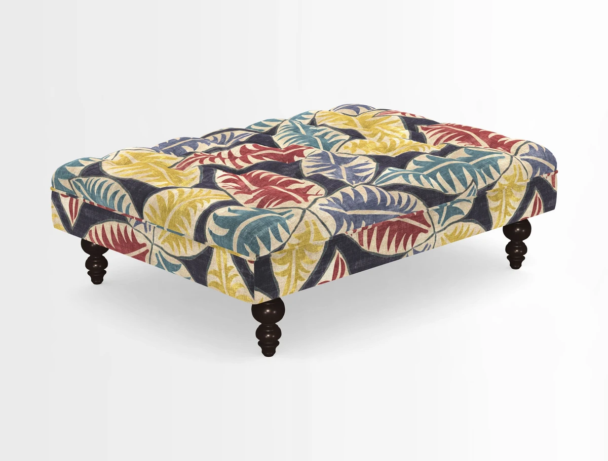 Bedham Footstool in RHS Gertrude Jekyll Lattice Green Alwinton 3 Seater Sofa in RHS Collection on Velvet William Hooker