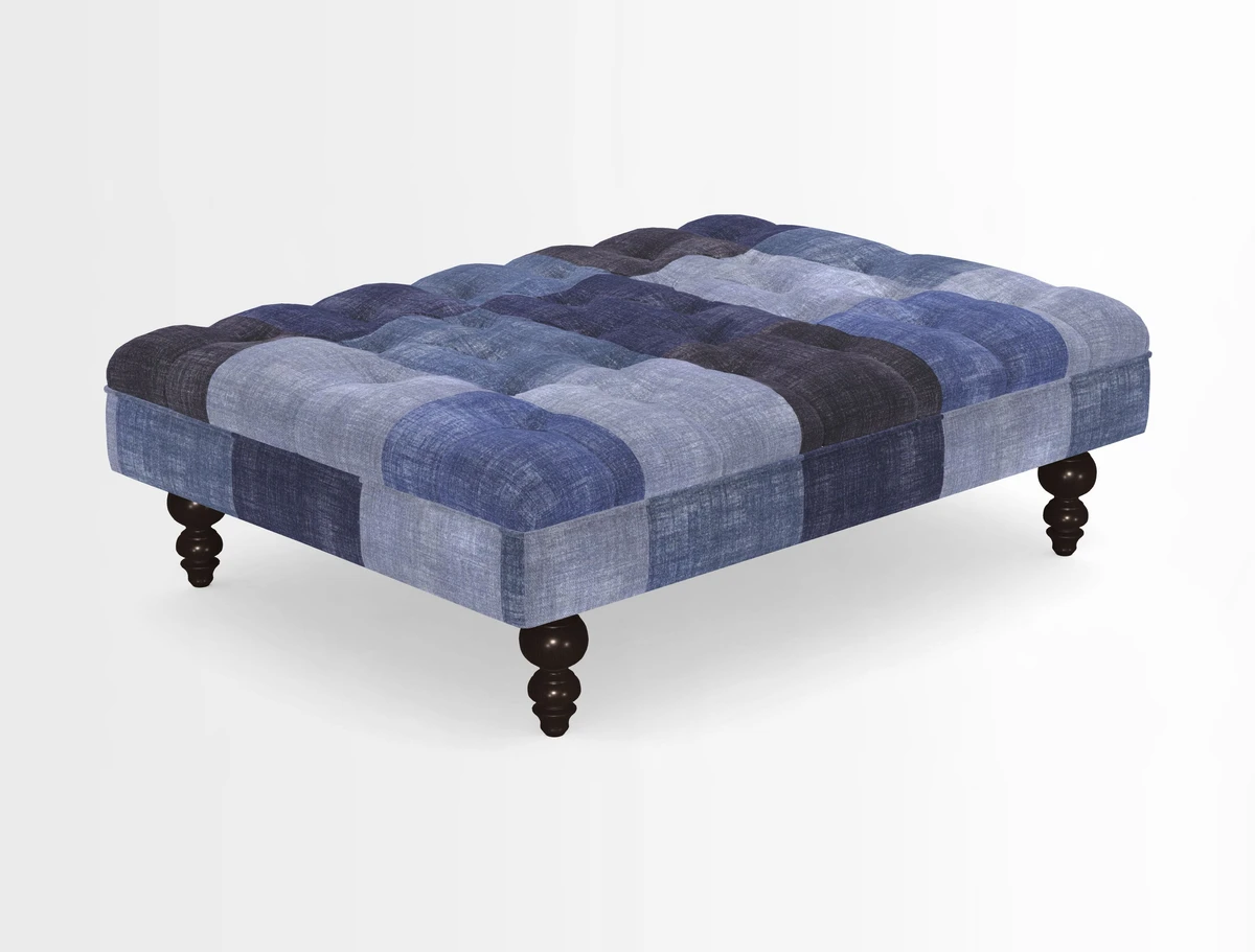 Bedham Footstool in RHS Gertrude Jekyll Lattice Green Alwinton 3 Seater Sofa in RHS Collection on Velvet William Hooker