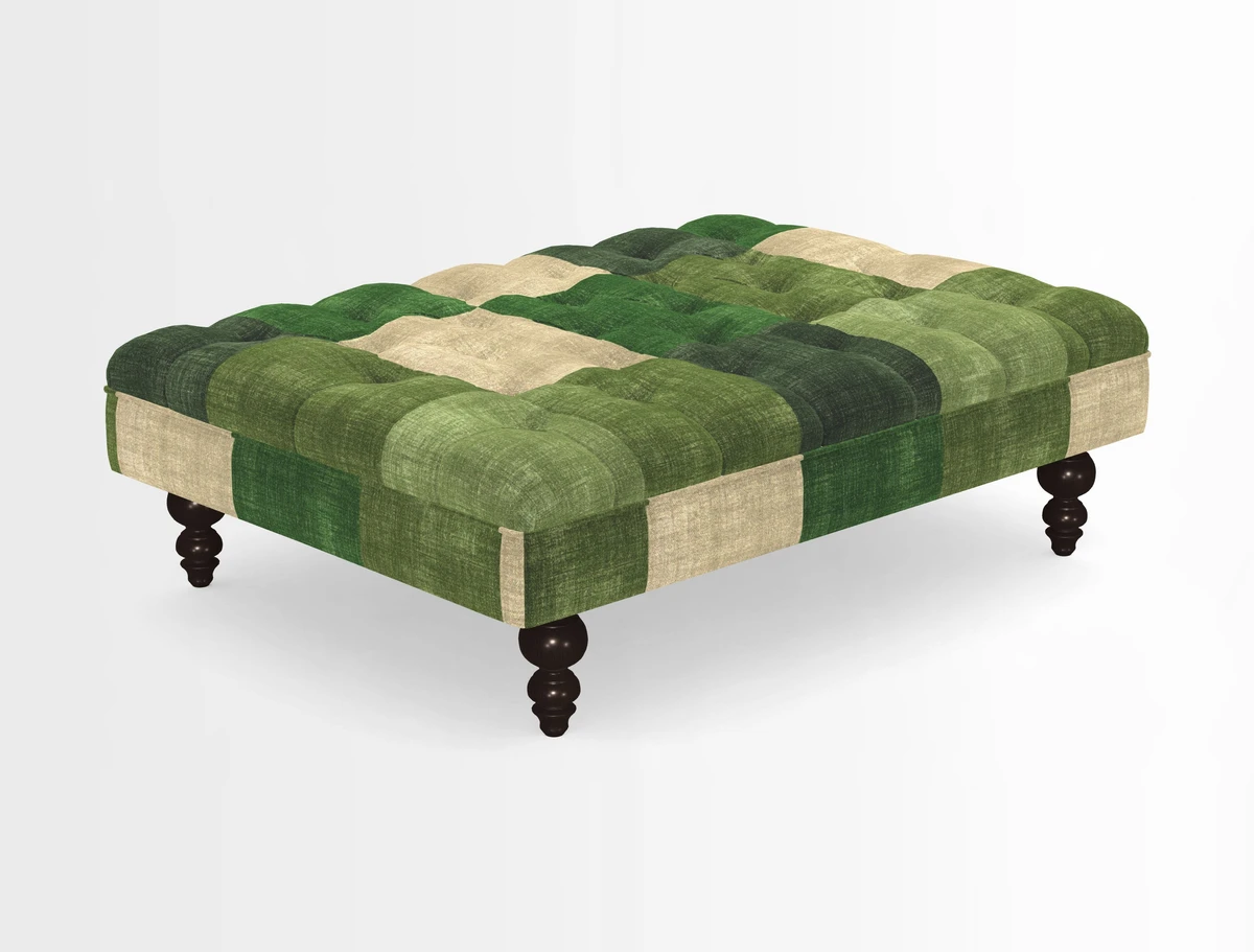 Bedham Footstool in RHS Gertrude Jekyll Lattice Green Alwinton 3 Seater Sofa in RHS Collection on Velvet William Hooker