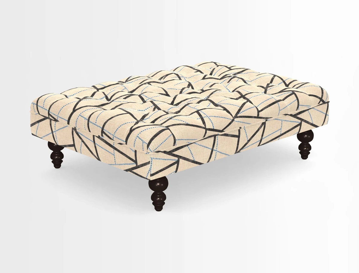 Bedham Footstool in RHS Gertrude Jekyll Lattice Green Alwinton 3 Seater Sofa in RHS Collection on Velvet William Hooker