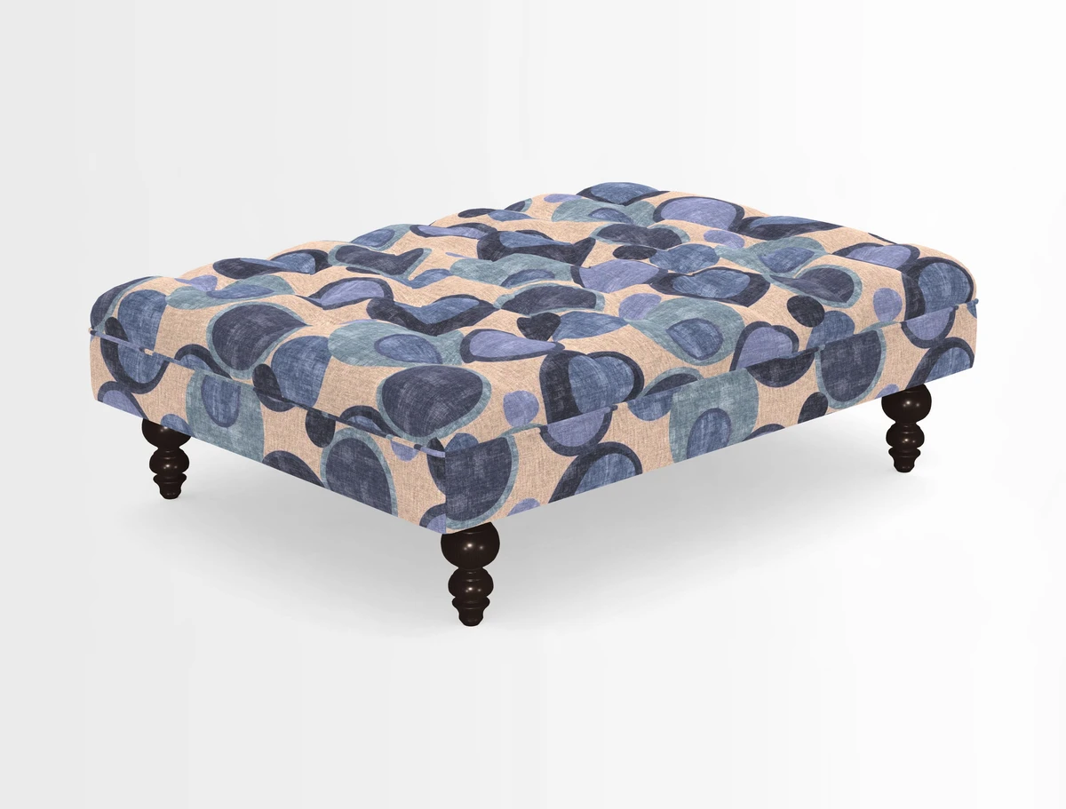 Bedham Footstool in RHS Gertrude Jekyll Lattice Green Alwinton 3 Seater Sofa in RHS Collection on Velvet William Hooker