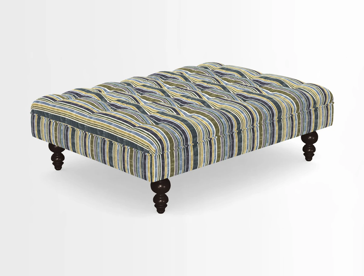 Bedham Footstool in RHS Gertrude Jekyll Lattice Green Alwinton 3 Seater Sofa in RHS Collection on Velvet William Hooker