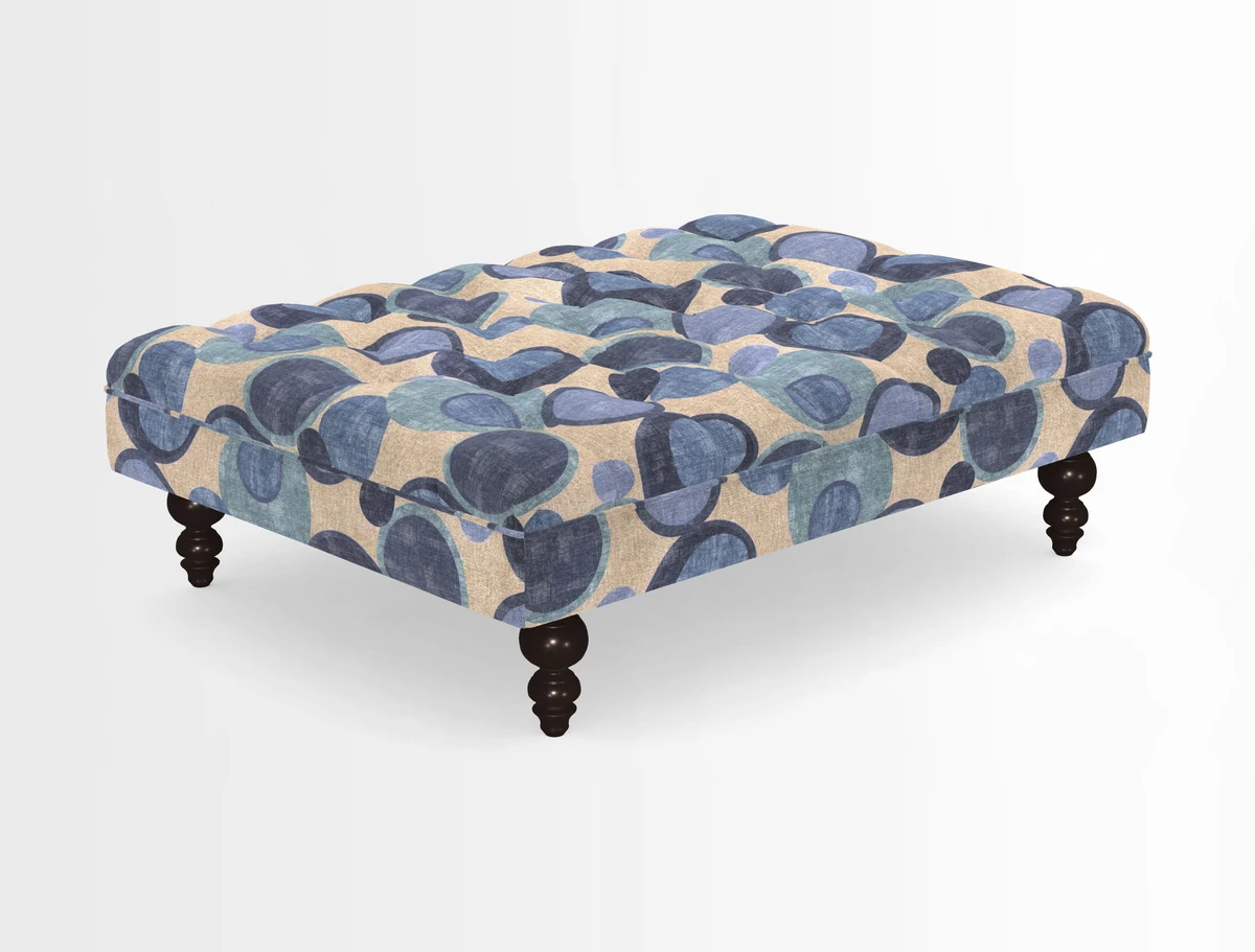 Bedham Footstool in RHS Gertrude Jekyll Lattice Green Alwinton 3 Seater Sofa in RHS Collection on Velvet William Hooker