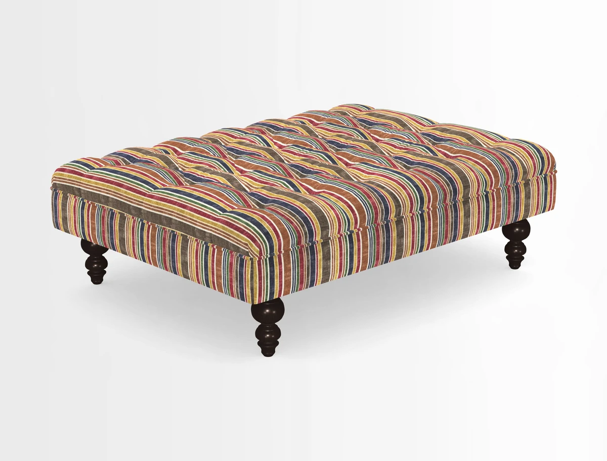 Bedham Footstool in RHS Gertrude Jekyll Lattice Green Alwinton 3 Seater Sofa in RHS Collection on Velvet William Hooker