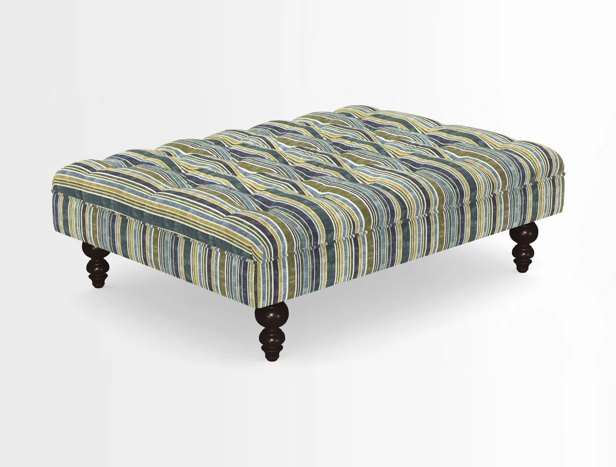 Bedham Footstool in RHS Gertrude Jekyll Lattice Green Alwinton 3 Seater Sofa in RHS Collection on Velvet William Hooker