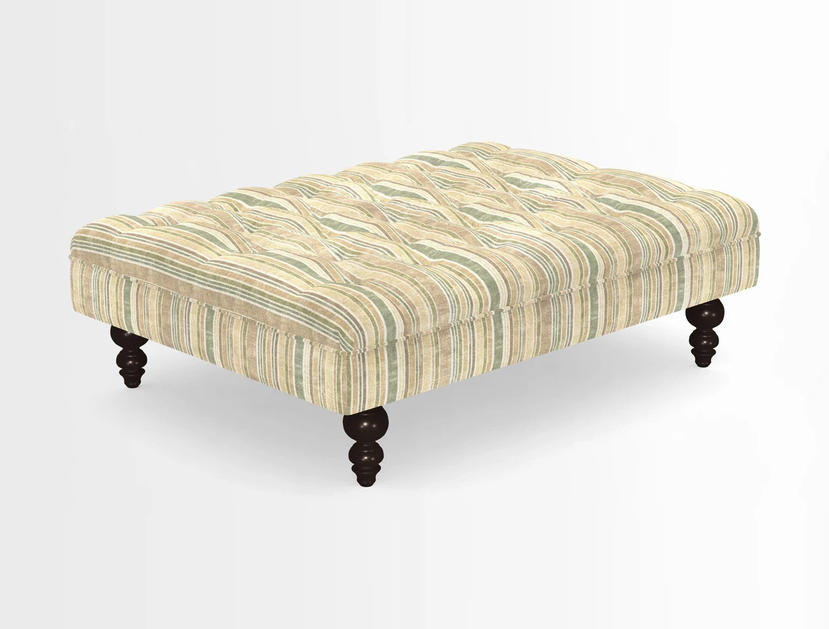 Bedham Footstool in RHS Gertrude Jekyll Lattice Green Alwinton 3 Seater Sofa in RHS Collection on Velvet William Hooker