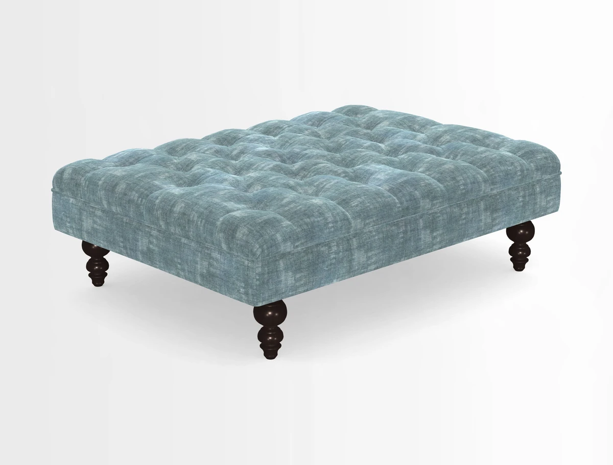 Bedham Footstool in RHS Gertrude Jekyll Lattice Green Alwinton 3 Seater Sofa in RHS Collection on Velvet William Hooker