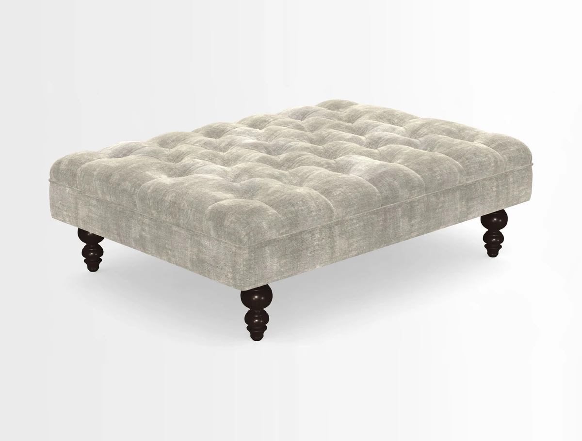 Bedham Footstool in RHS Gertrude Jekyll Lattice Green Alwinton 3 Seater Sofa in RHS Collection on Velvet William Hooker