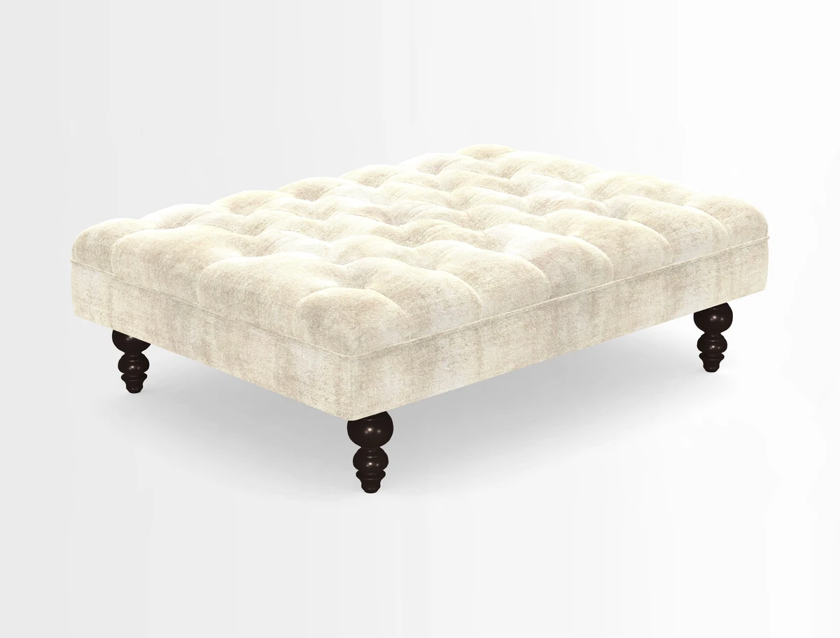 Bedham Footstool in RHS Gertrude Jekyll Lattice Green Alwinton 3 Seater Sofa in RHS Collection on Velvet William Hooker
