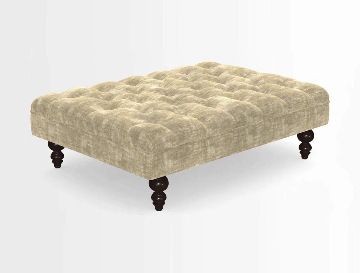 Bedham Footstool in RHS Gertrude Jekyll Lattice Green Alwinton 3 Seater Sofa in RHS Collection on Velvet William Hooker