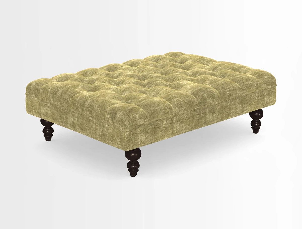 Bedham Footstool in RHS Gertrude Jekyll Lattice Green Alwinton 3 Seater Sofa in RHS Collection on Velvet William Hooker