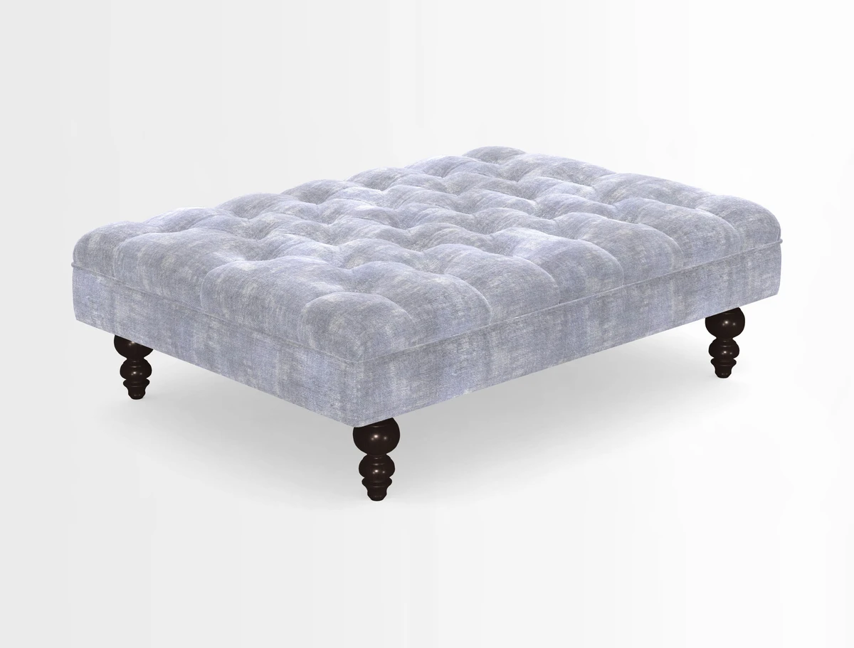 Bedham Footstool in RHS Gertrude Jekyll Lattice Green Alwinton 3 Seater Sofa in RHS Collection on Velvet William Hooker