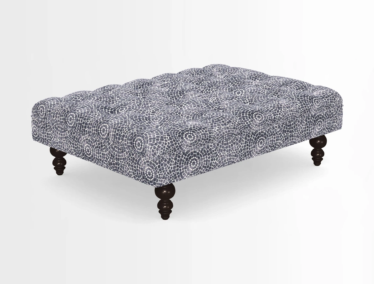 Bedham Footstool in RHS Gertrude Jekyll Lattice Green Alwinton 3 Seater Sofa in RHS Collection on Velvet William Hooker