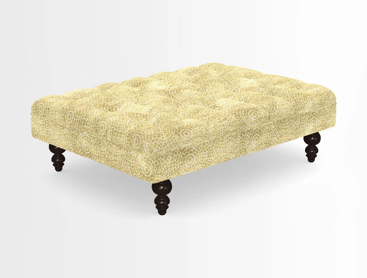 Bedham Footstool in RHS Gertrude Jekyll Lattice Green Alwinton 3 Seater Sofa in RHS Collection on Velvet William Hooker