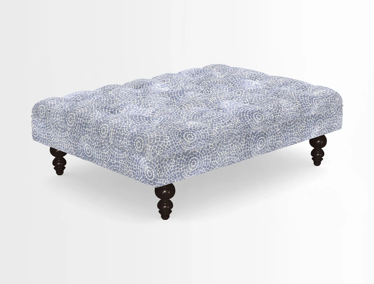Bedham Footstool in RHS Gertrude Jekyll Lattice Green Alwinton 3 Seater Sofa in RHS Collection on Velvet William Hooker