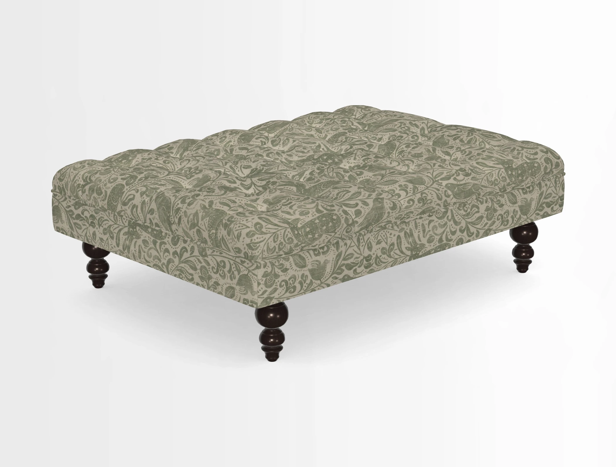 Bedham Footstool in RHS Gertrude Jekyll Lattice Green Alwinton 3 Seater Sofa in RHS Collection on Velvet William Hooker