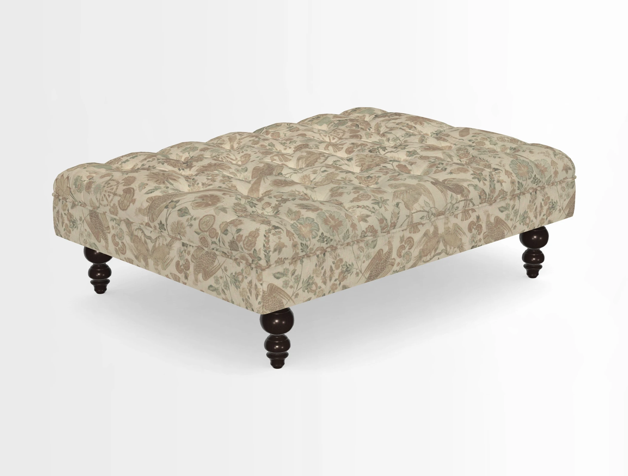 Bedham Footstool in RHS Gertrude Jekyll Lattice Green Alwinton 3 Seater Sofa in RHS Collection on Velvet William Hooker