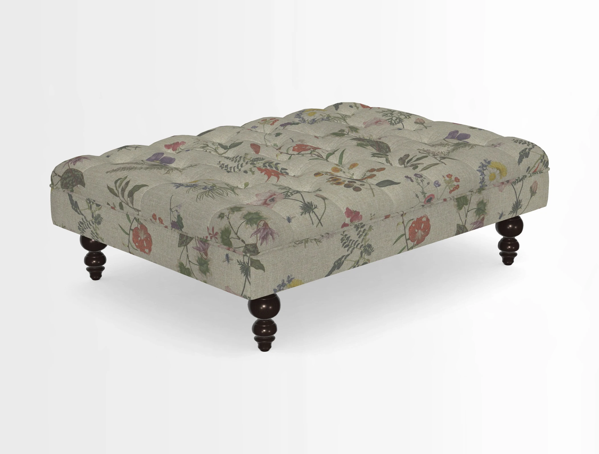 Bedham Footstool in RHS Gertrude Jekyll Lattice Green Alwinton 3 Seater Sofa in RHS Collection on Velvet William Hooker