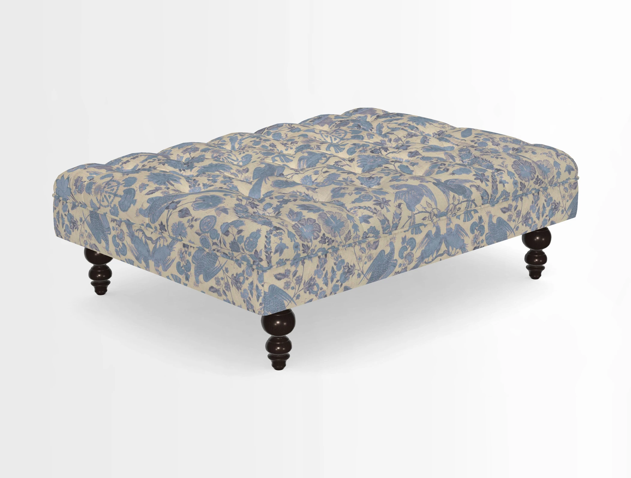 Bedham Footstool in RHS Gertrude Jekyll Lattice Green Alwinton 3 Seater Sofa in RHS Collection on Velvet William Hooker