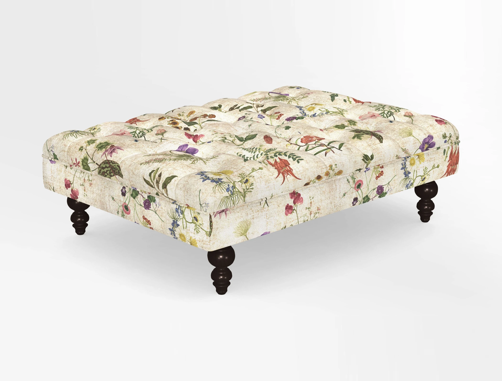 Bedham Footstool in RHS Gertrude Jekyll Lattice Green Alwinton 3 Seater Sofa in RHS Collection on Velvet William Hooker
