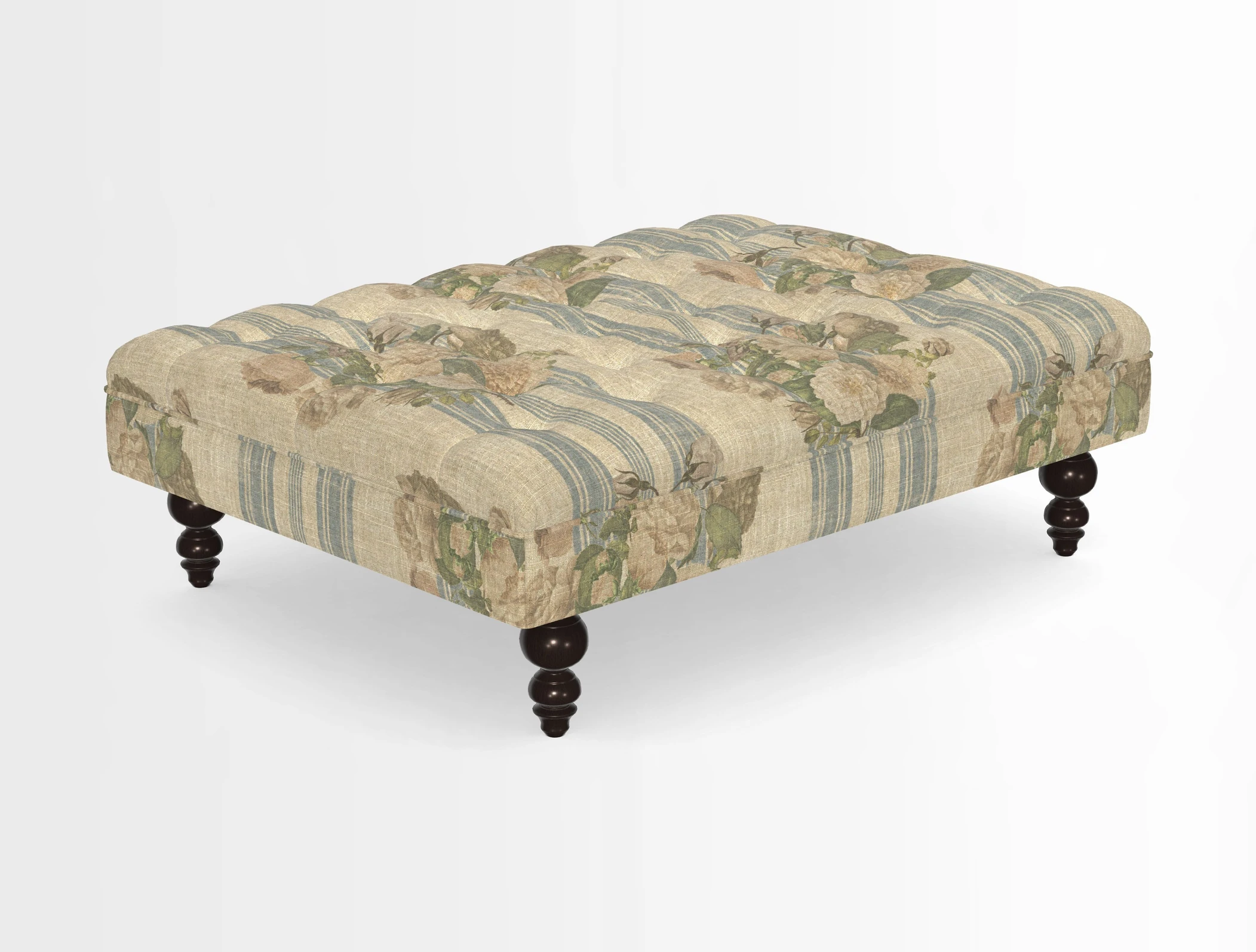 Bedham Footstool in RHS Gertrude Jekyll Lattice Green Alwinton 3 Seater Sofa in RHS Collection on Velvet William Hooker