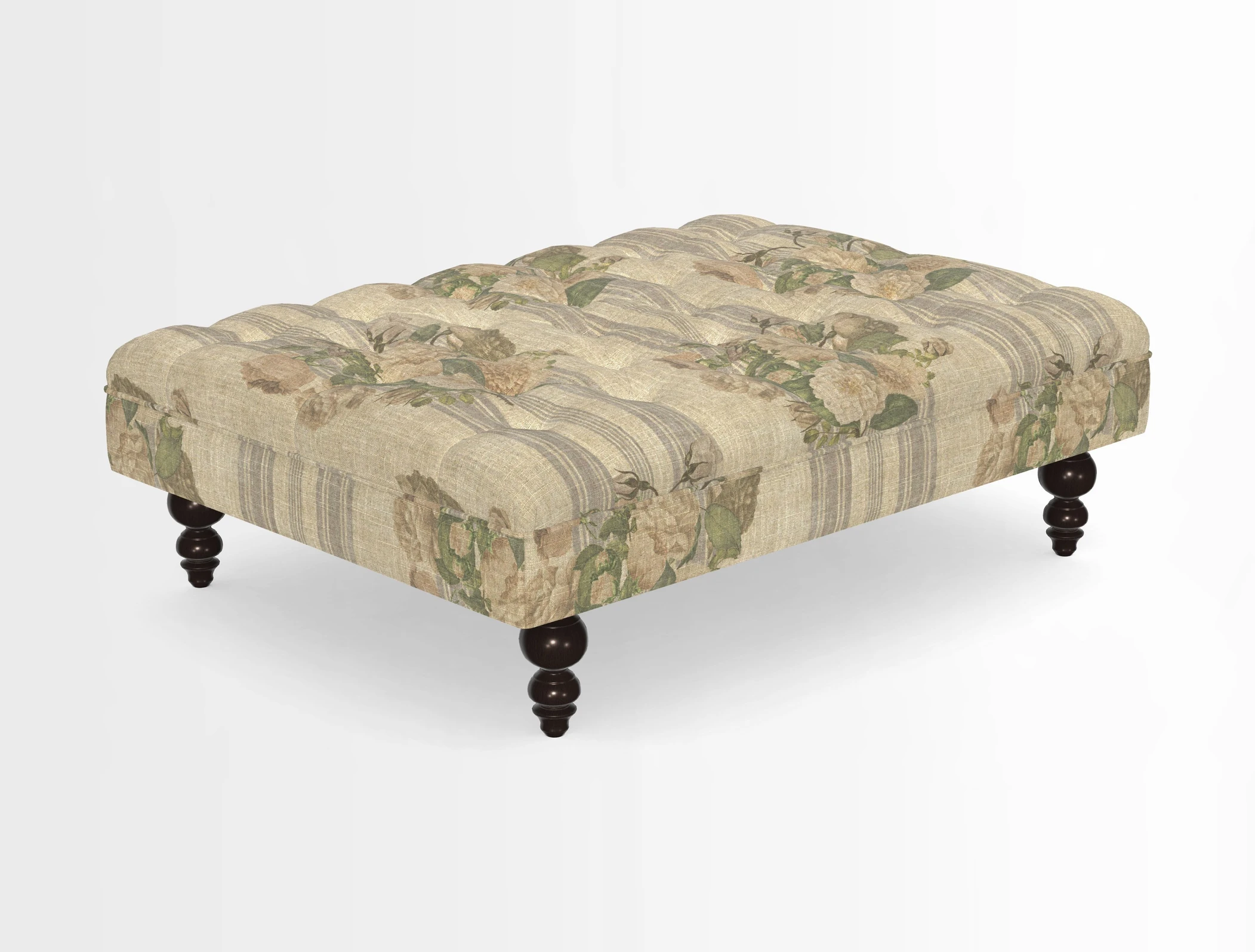 Bedham Footstool in RHS Gertrude Jekyll Lattice Green Alwinton 3 Seater Sofa in RHS Collection on Velvet William Hooker