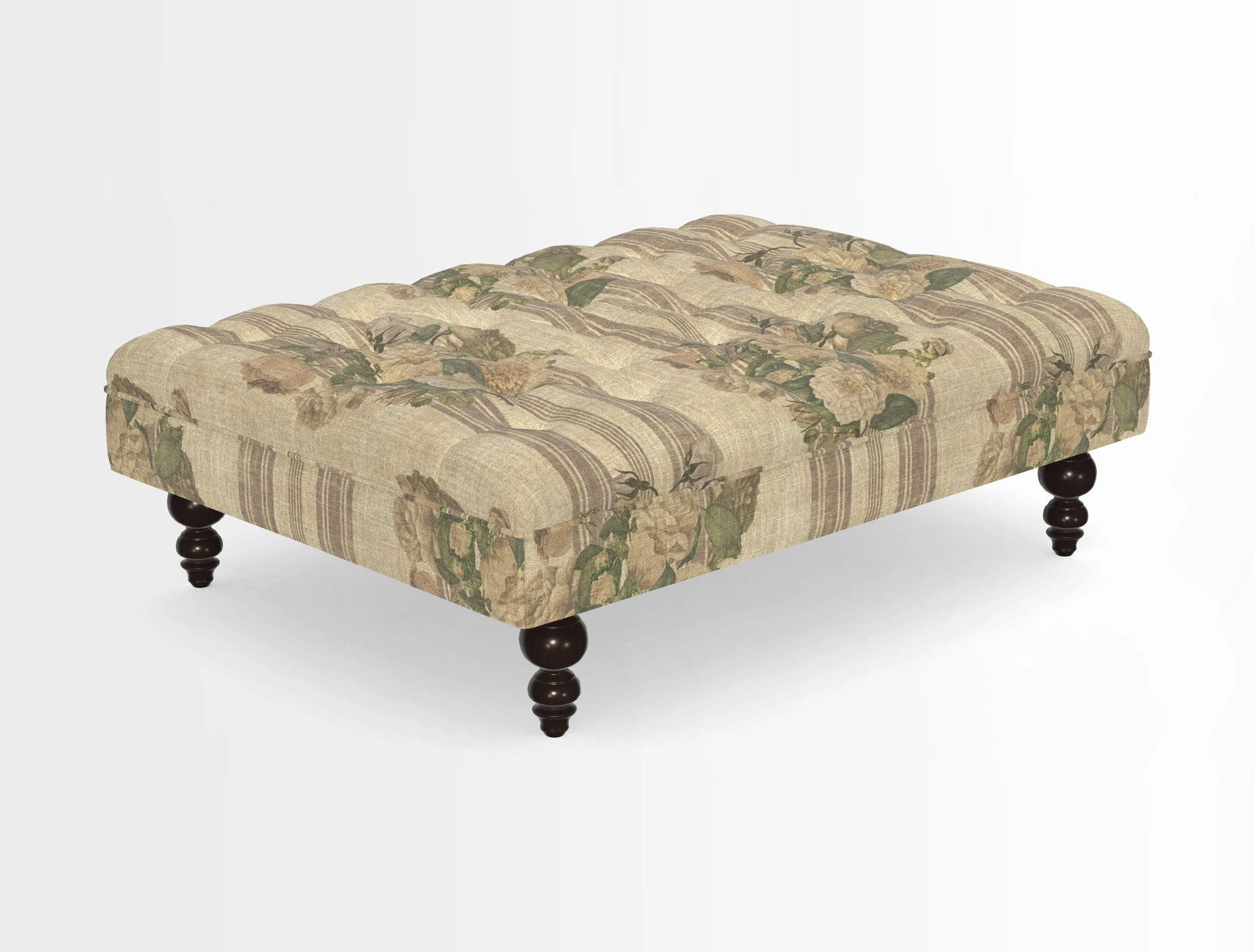 Bedham Footstool in RHS Gertrude Jekyll Lattice Green Alwinton 3 Seater Sofa in RHS Collection on Velvet William Hooker