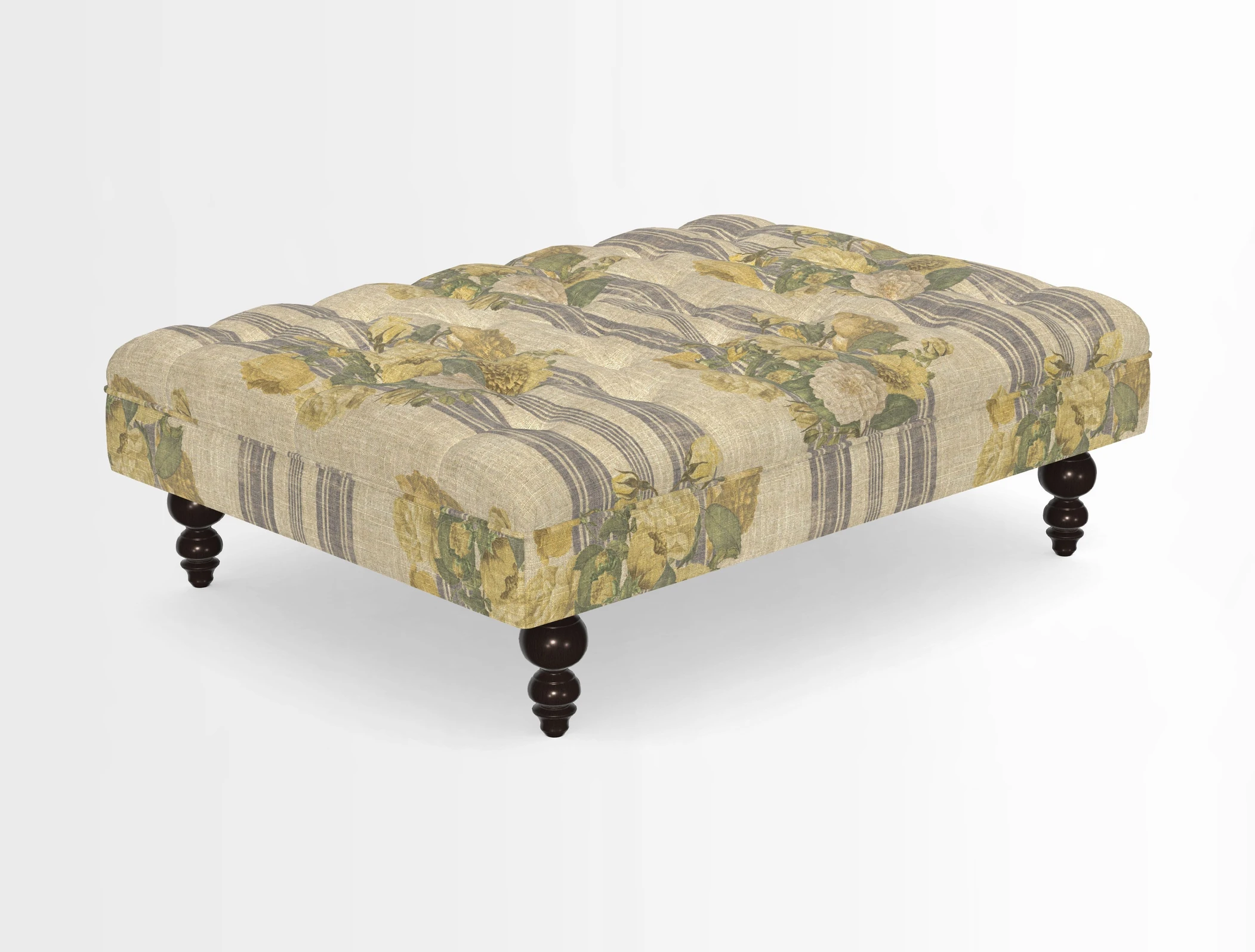 Bedham Footstool in RHS Gertrude Jekyll Lattice Green Alwinton 3 Seater Sofa in RHS Collection on Velvet William Hooker