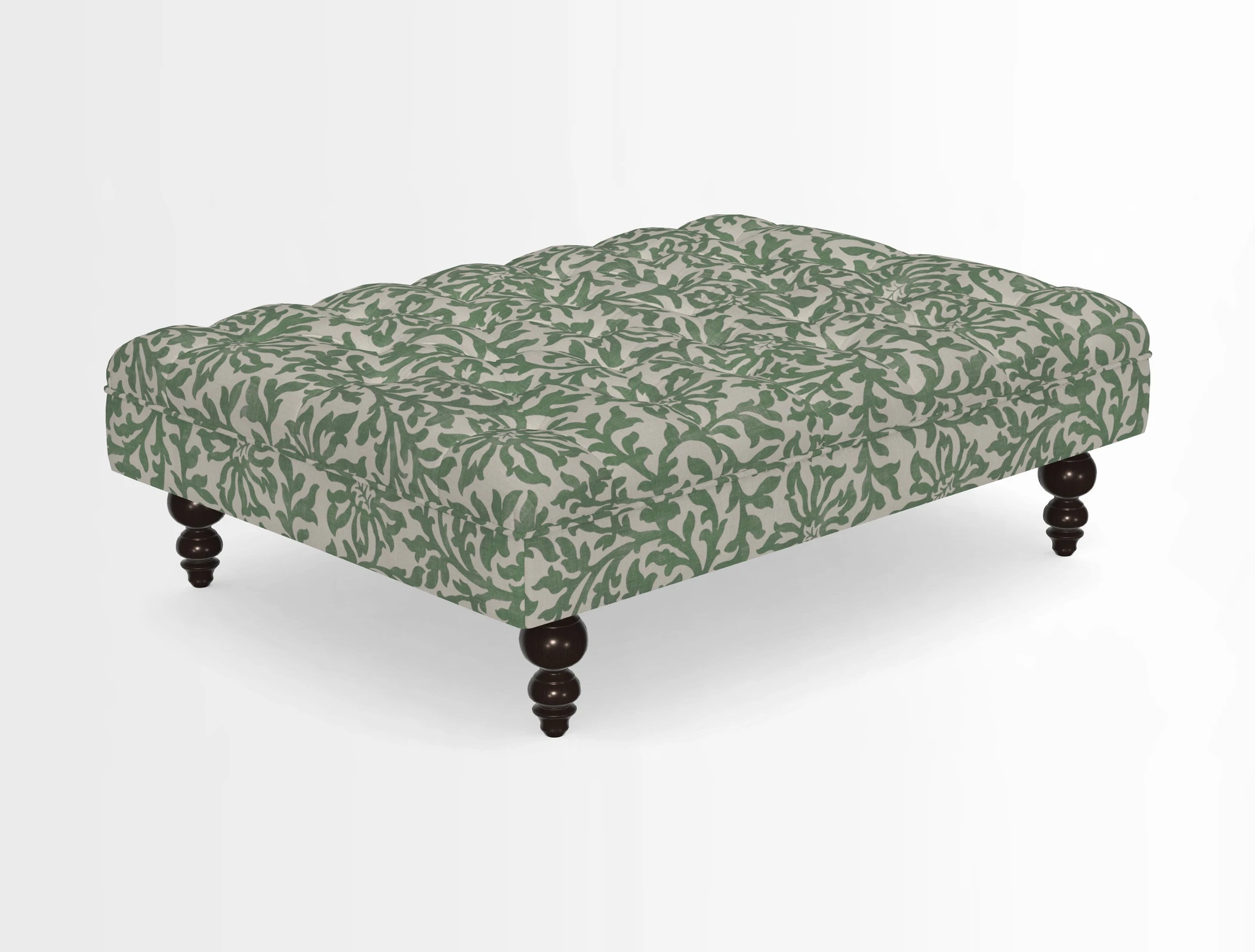 Bedham Footstool in RHS Gertrude Jekyll Lattice Green Alwinton 3 Seater Sofa in RHS Collection on Velvet William Hooker
