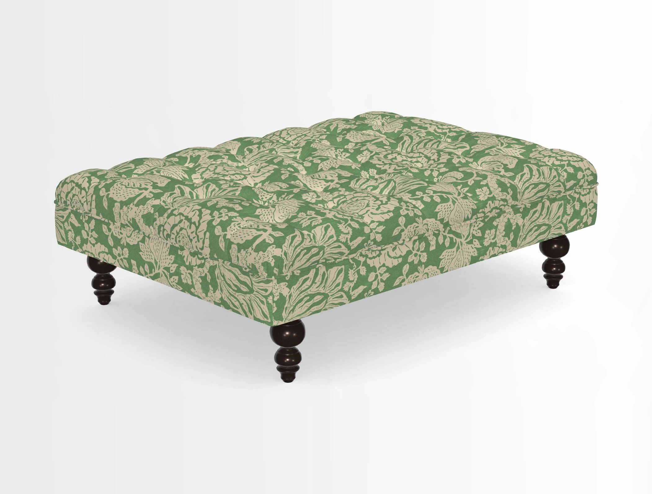 Bedham Footstool in RHS Gertrude Jekyll Lattice Green Alwinton 3 Seater Sofa in RHS Collection on Velvet William Hooker