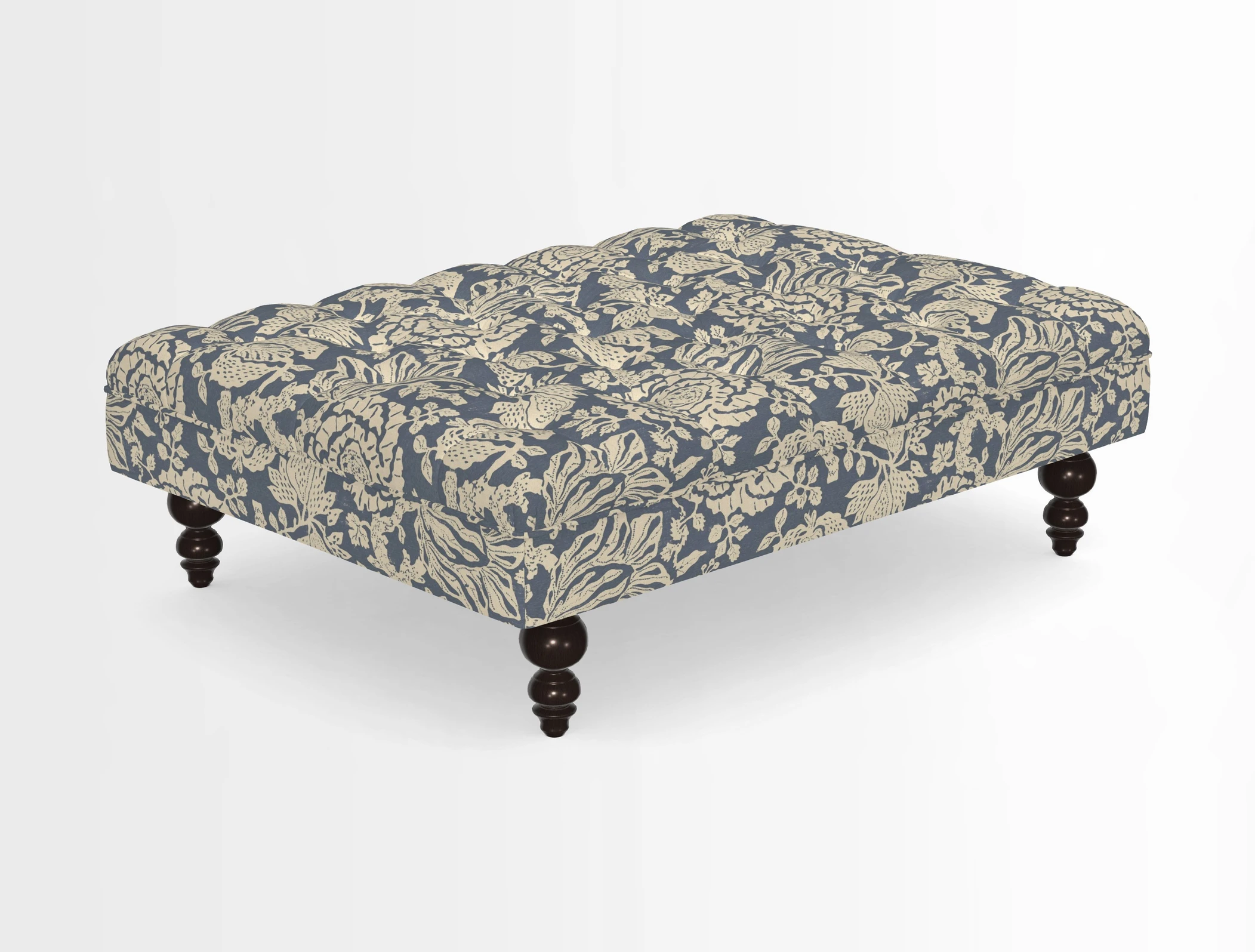 Bedham Footstool in RHS Gertrude Jekyll Lattice Green Alwinton 3 Seater Sofa in RHS Collection on Velvet William Hooker