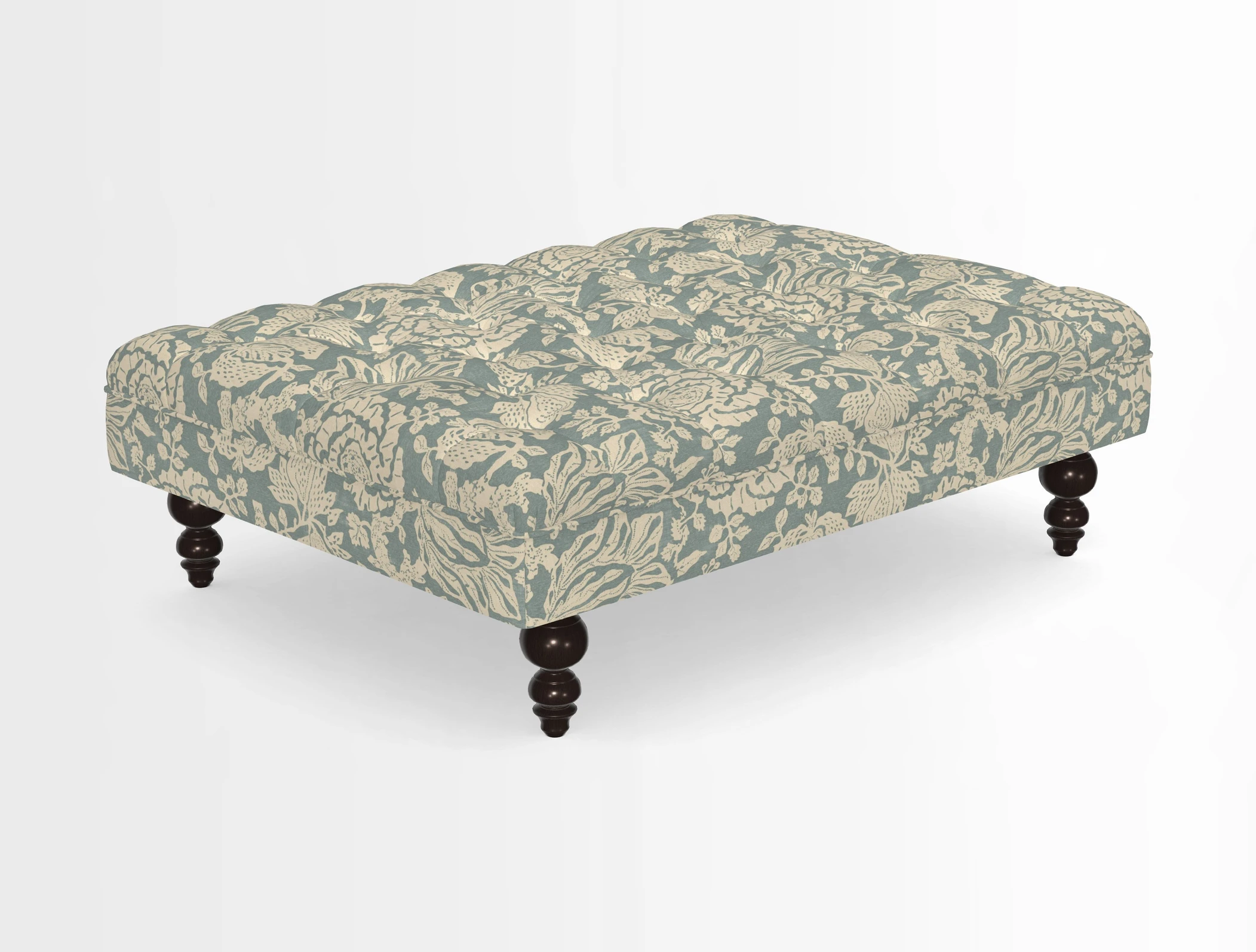 Bedham Footstool in RHS Gertrude Jekyll Lattice Green Alwinton 3 Seater Sofa in RHS Collection on Velvet William Hooker
