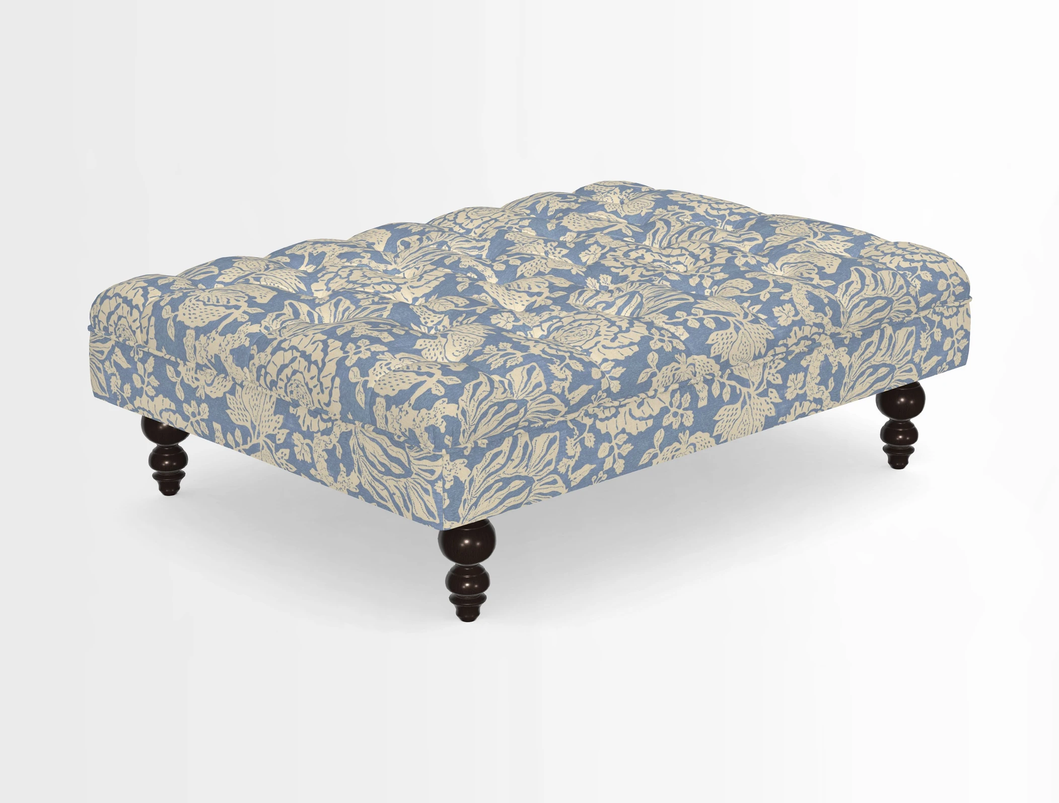 Bedham Footstool in RHS Gertrude Jekyll Lattice Green Alwinton 3 Seater Sofa in RHS Collection on Velvet William Hooker