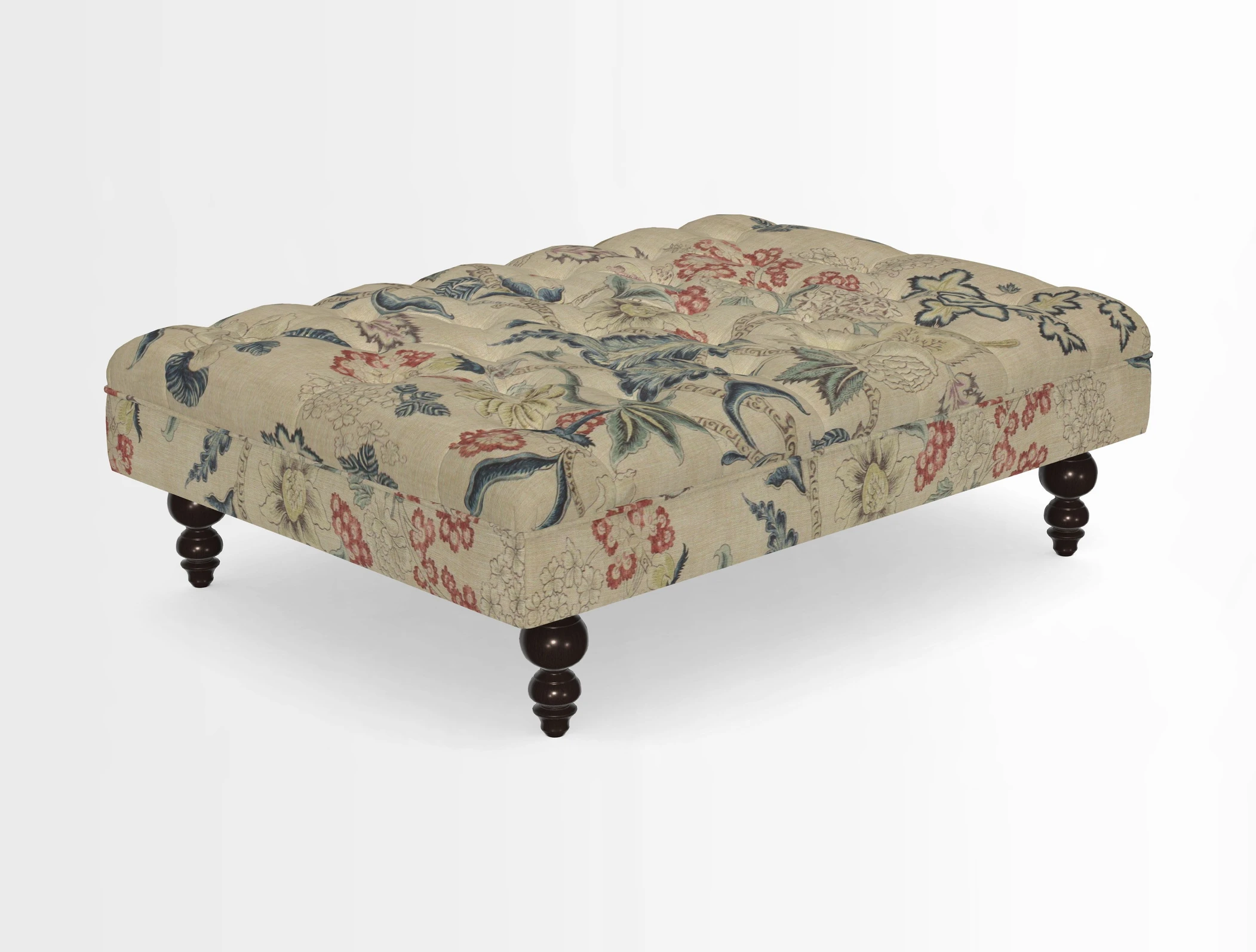 Bedham Footstool in RHS Gertrude Jekyll Lattice Green Alwinton 3 Seater Sofa in RHS Collection on Velvet William Hooker
