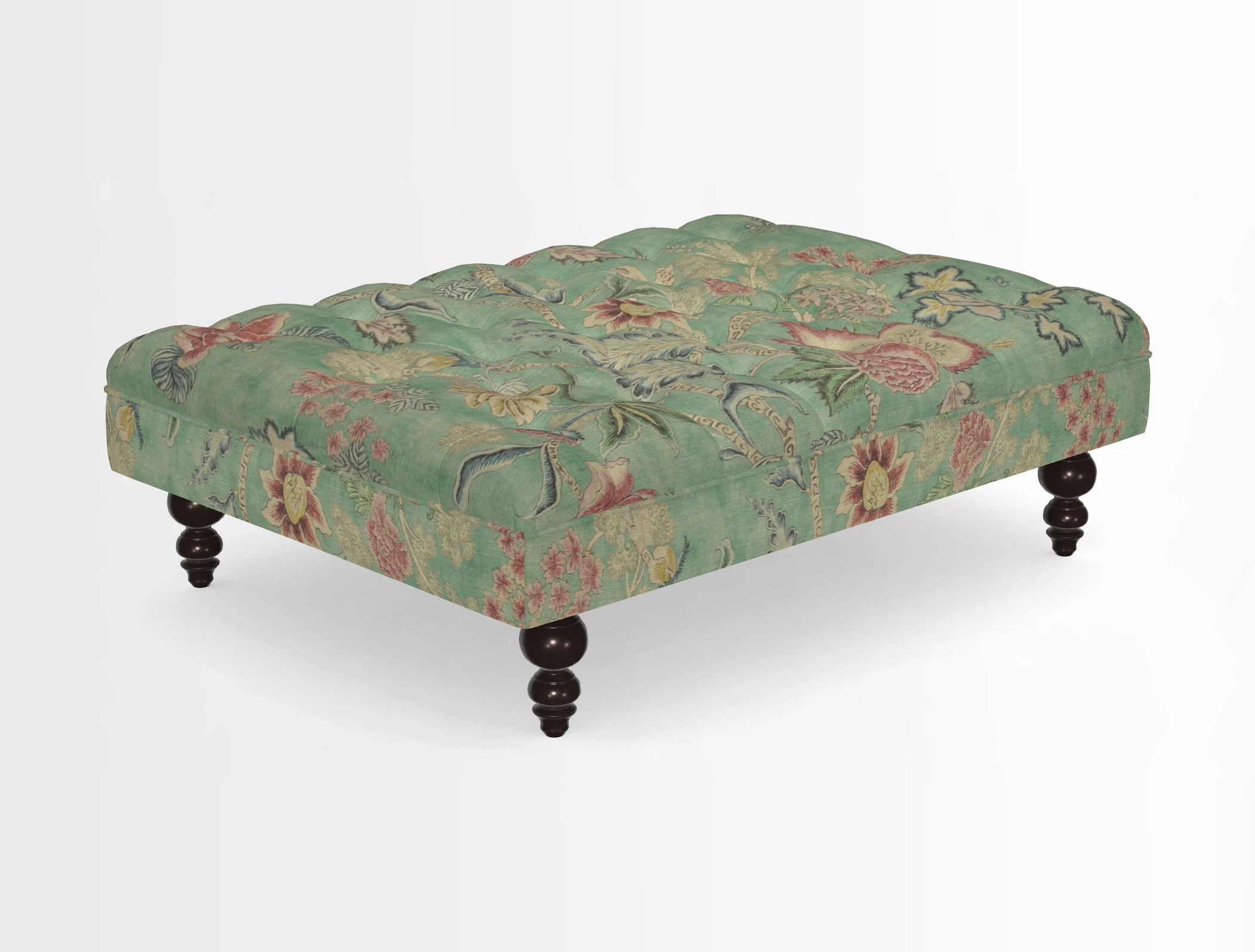 Bedham Footstool in RHS Gertrude Jekyll Lattice Green Alwinton 3 Seater Sofa in RHS Collection on Velvet William Hooker