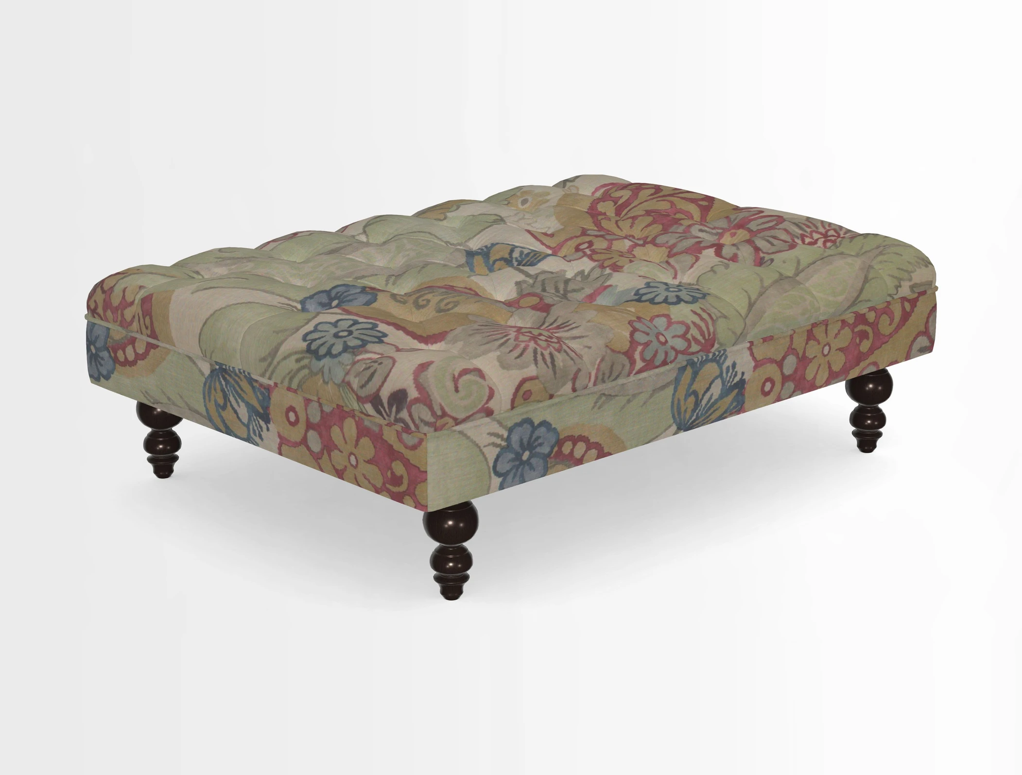Bedham Footstool in RHS Gertrude Jekyll Lattice Green Alwinton 3 Seater Sofa in RHS Collection on Velvet William Hooker