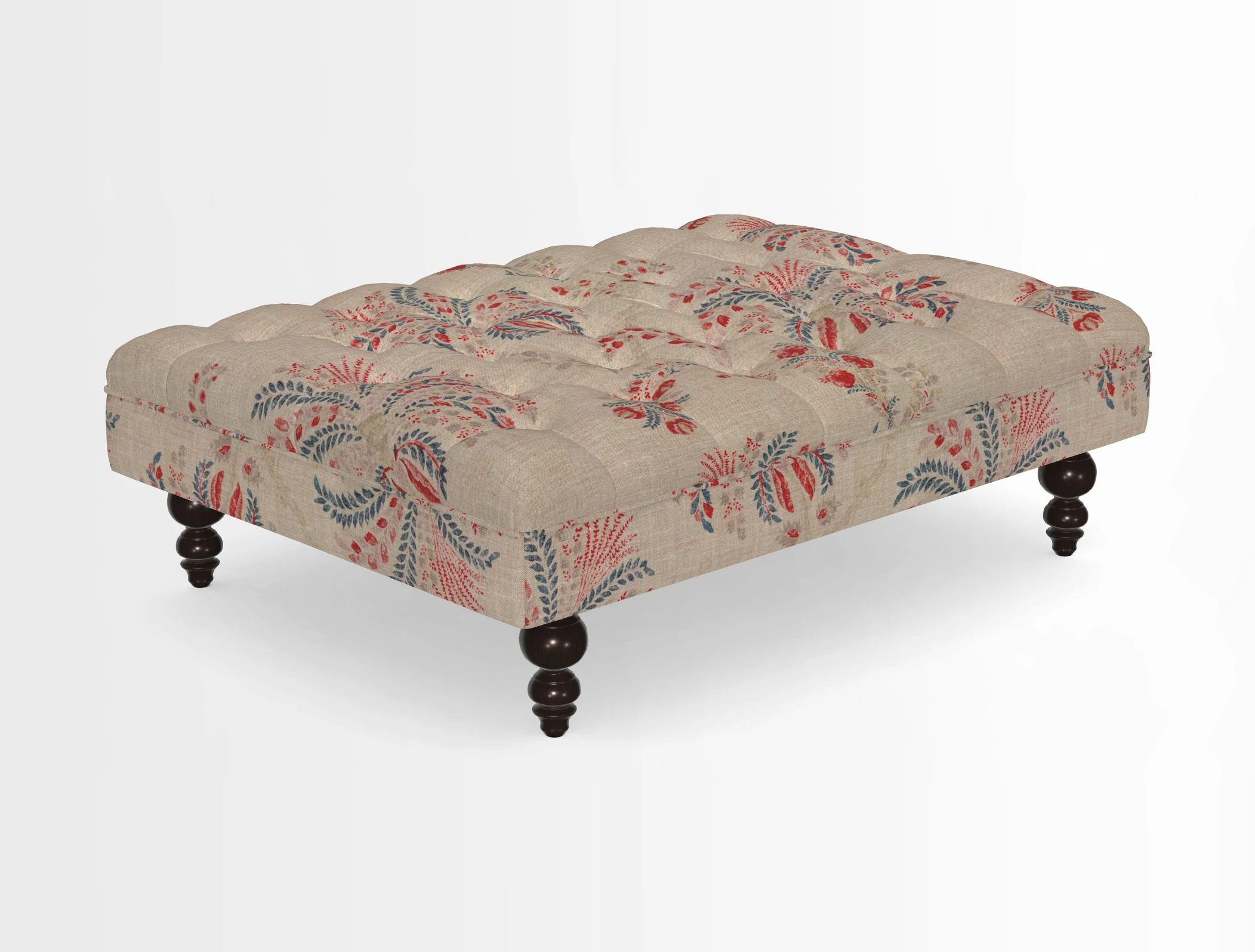 Bedham Footstool in RHS Gertrude Jekyll Lattice Green Alwinton 3 Seater Sofa in RHS Collection on Velvet William Hooker