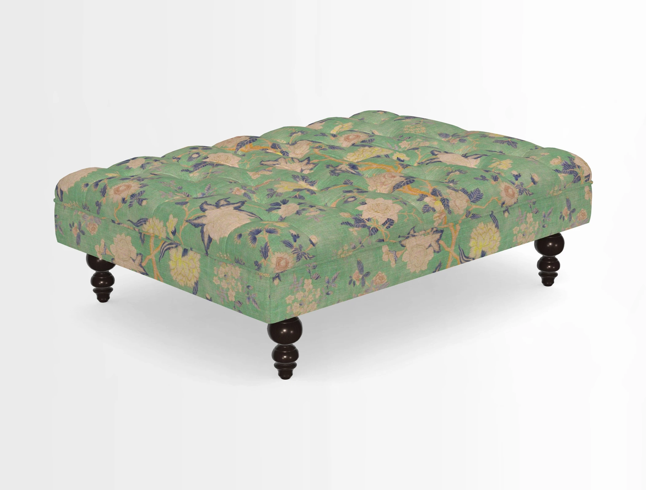 Bedham Footstool in RHS Gertrude Jekyll Lattice Green Alwinton 3 Seater Sofa in RHS Collection on Velvet William Hooker