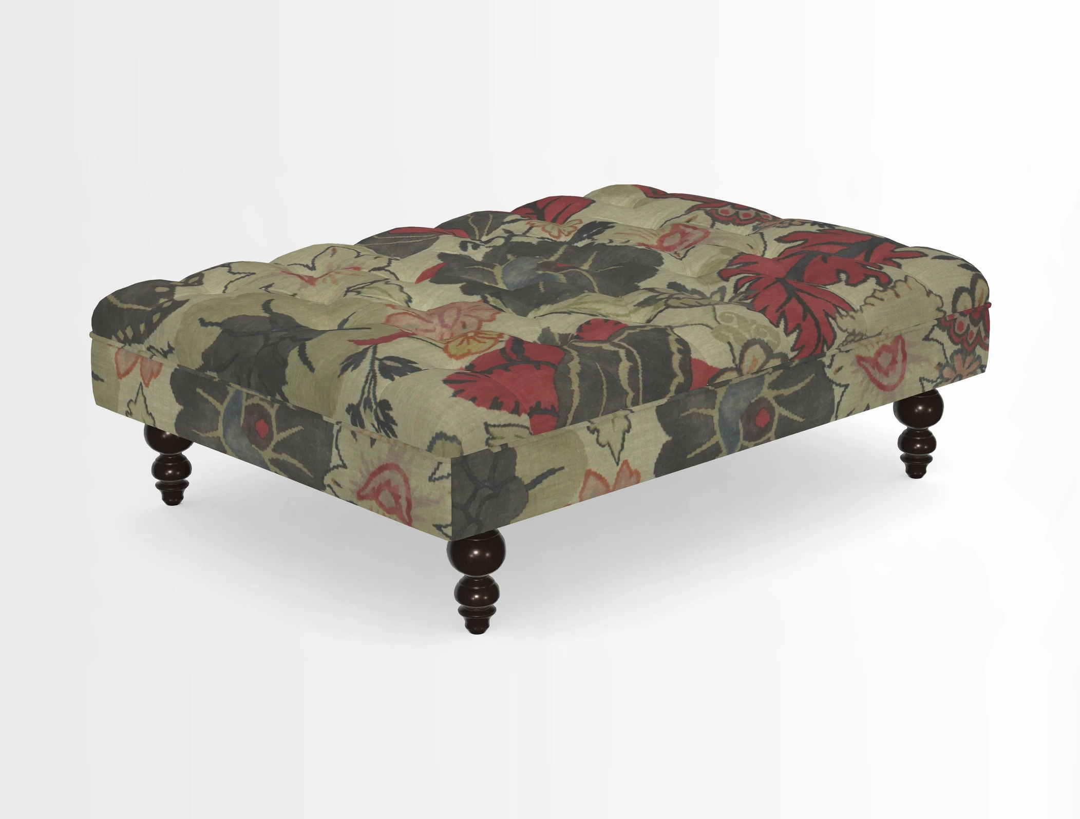 Bedham Footstool in RHS Gertrude Jekyll Lattice Green Alwinton 3 Seater Sofa in RHS Collection on Velvet William Hooker