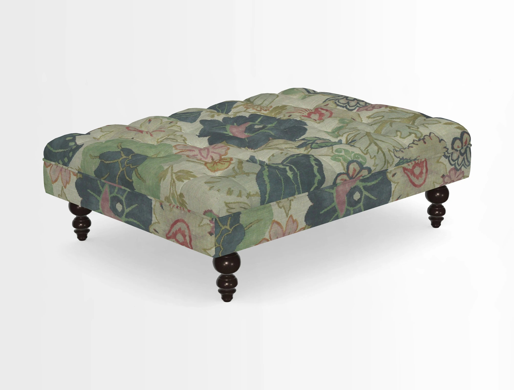 Bedham Footstool in RHS Gertrude Jekyll Lattice Green Alwinton 3 Seater Sofa in RHS Collection on Velvet William Hooker