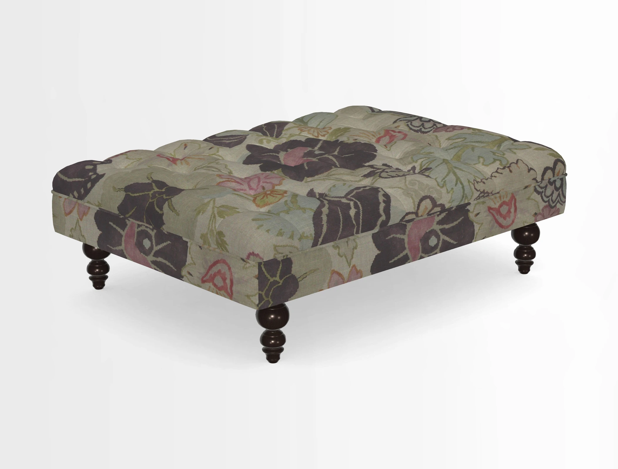 Bedham Footstool in RHS Gertrude Jekyll Lattice Green Alwinton 3 Seater Sofa in RHS Collection on Velvet William Hooker