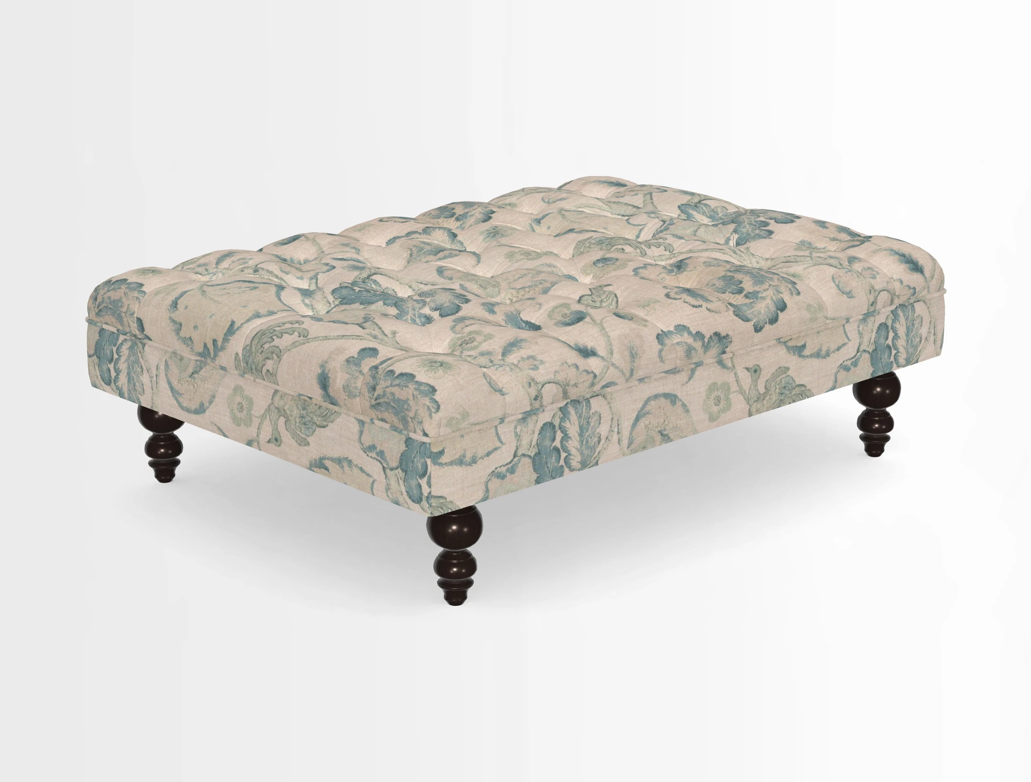 Bedham Footstool in RHS Gertrude Jekyll Lattice Green Alwinton 3 Seater Sofa in RHS Collection on Velvet William Hooker
