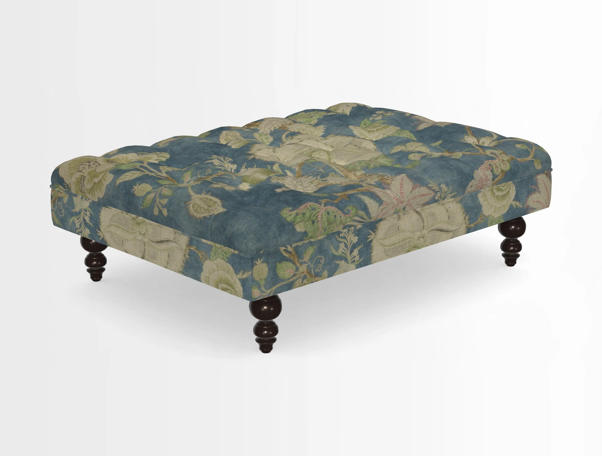 Bedham Footstool in RHS Gertrude Jekyll Lattice Green Alwinton 3 Seater Sofa in RHS Collection on Velvet William Hooker
