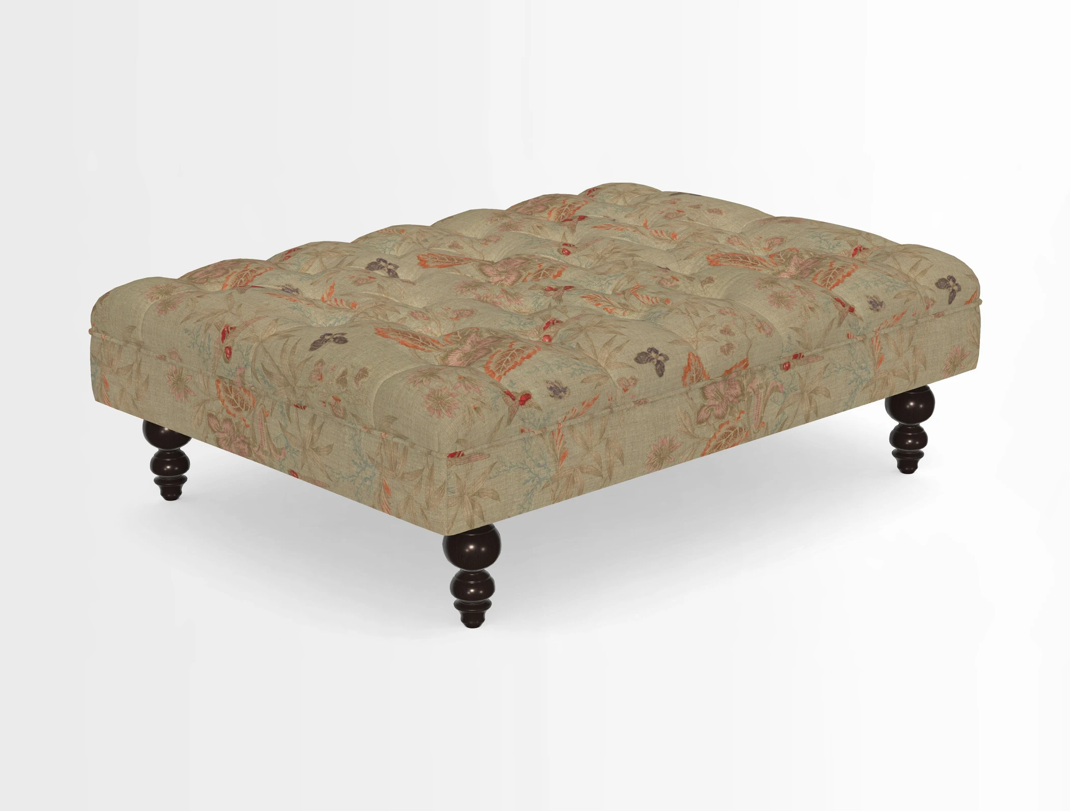 Bedham Footstool in RHS Gertrude Jekyll Lattice Green Alwinton 3 Seater Sofa in RHS Collection on Velvet William Hooker
