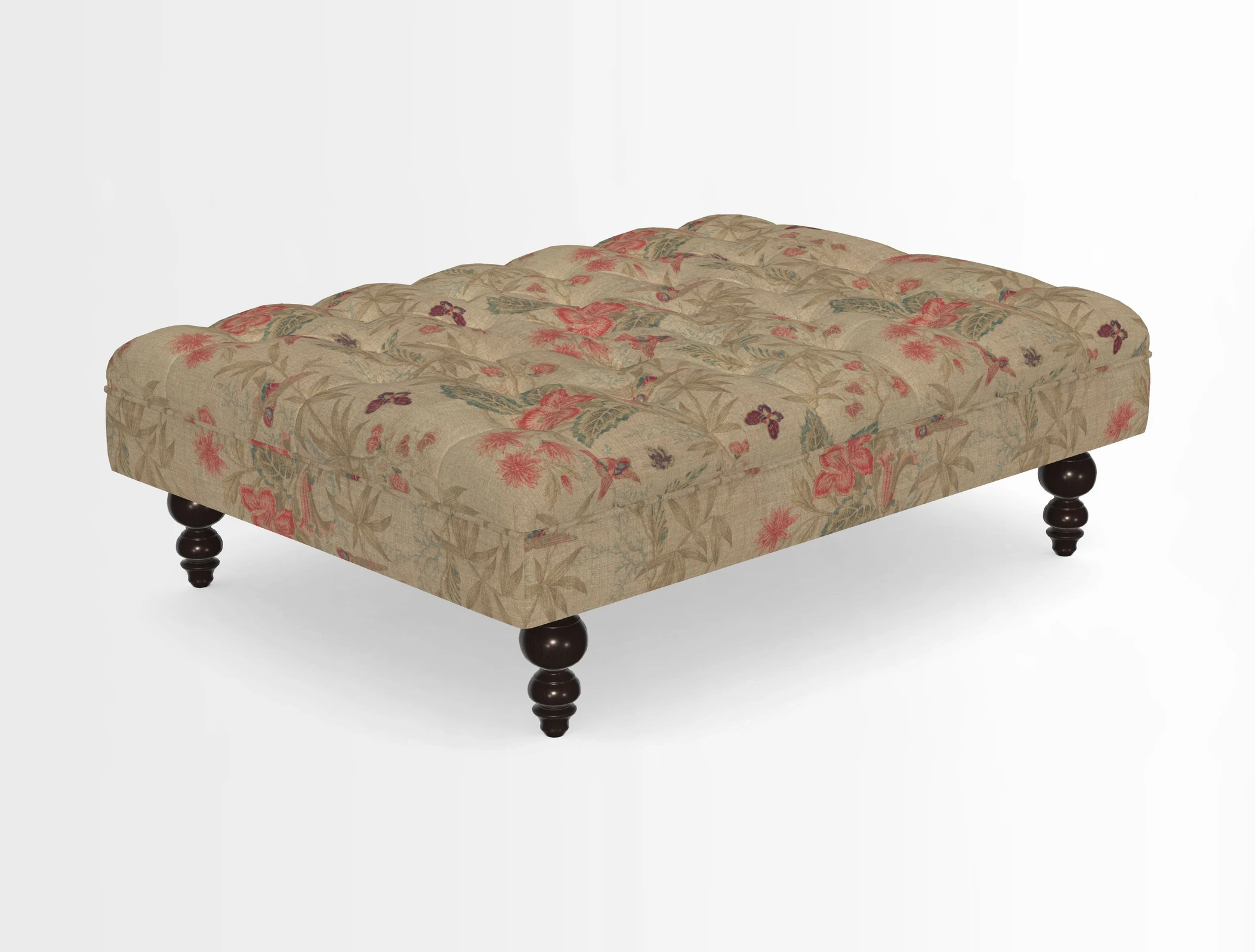 Bedham Footstool in RHS Gertrude Jekyll Lattice Green Alwinton 3 Seater Sofa in RHS Collection on Velvet William Hooker