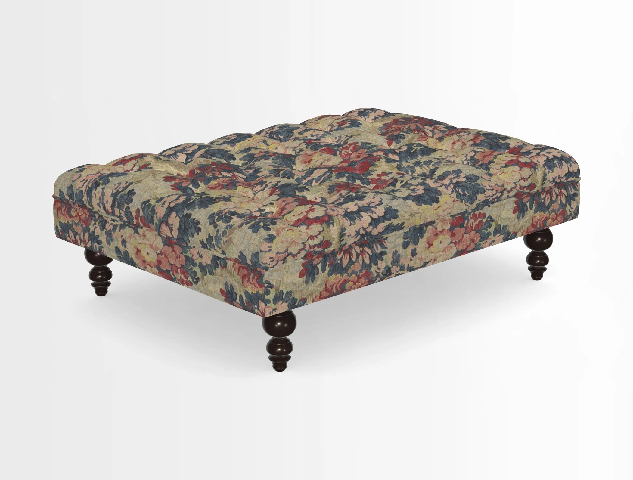 Bedham Footstool in RHS Gertrude Jekyll Lattice Green Alwinton 3 Seater Sofa in RHS Collection on Velvet William Hooker