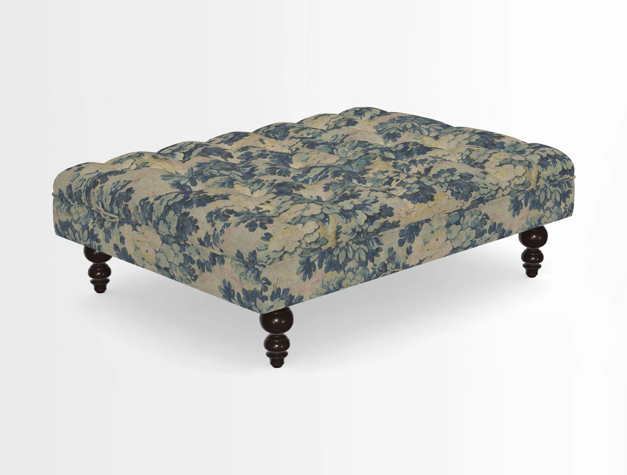 Bedham Footstool in RHS Gertrude Jekyll Lattice Green Alwinton 3 Seater Sofa in RHS Collection on Velvet William Hooker